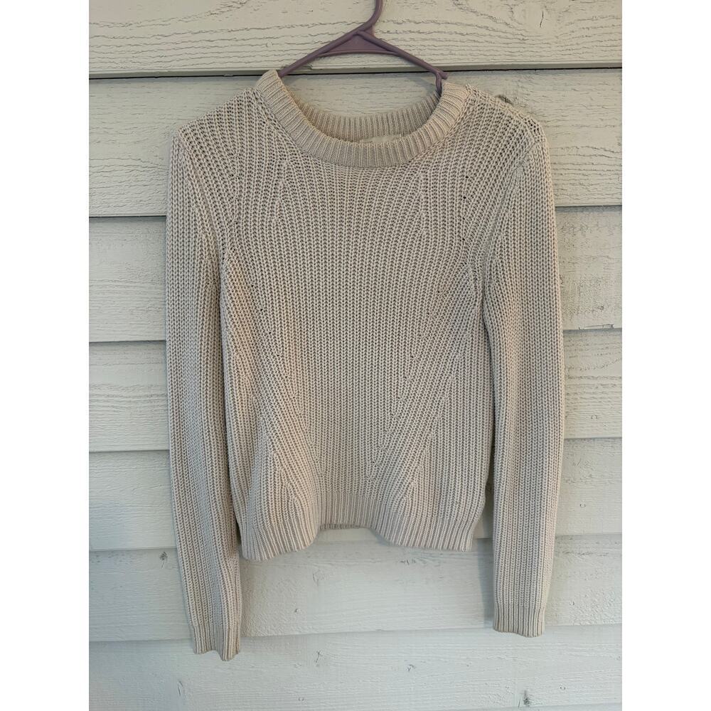 H&M Basic Beige Chunky Knit Sweater Crewneck Size XS Cozy Neutral Pullover - Picture 2 of 6